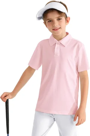 Boys' Performance Polo Shirt - Golf Grid Short Sleeve Collar Shirts Youth Stretch Quick Dry Lightweight Athletic UPF50 