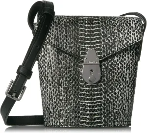 Calvin Klein Statement Series Lock Daytonna Leather Mini Bucket Crossbody Bag, Black