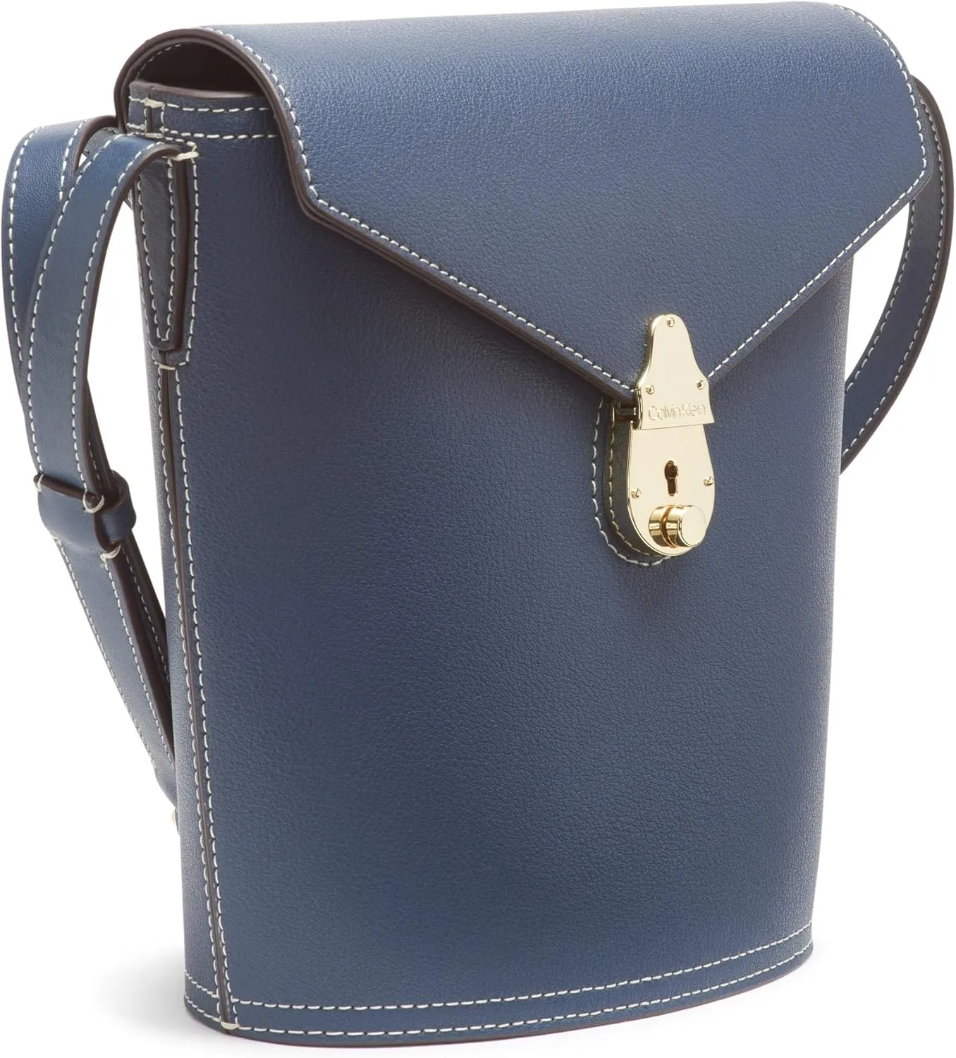 Calvin Klein Statement Series Lock Flap Daytonna Leather Bucket Crossbody Bag