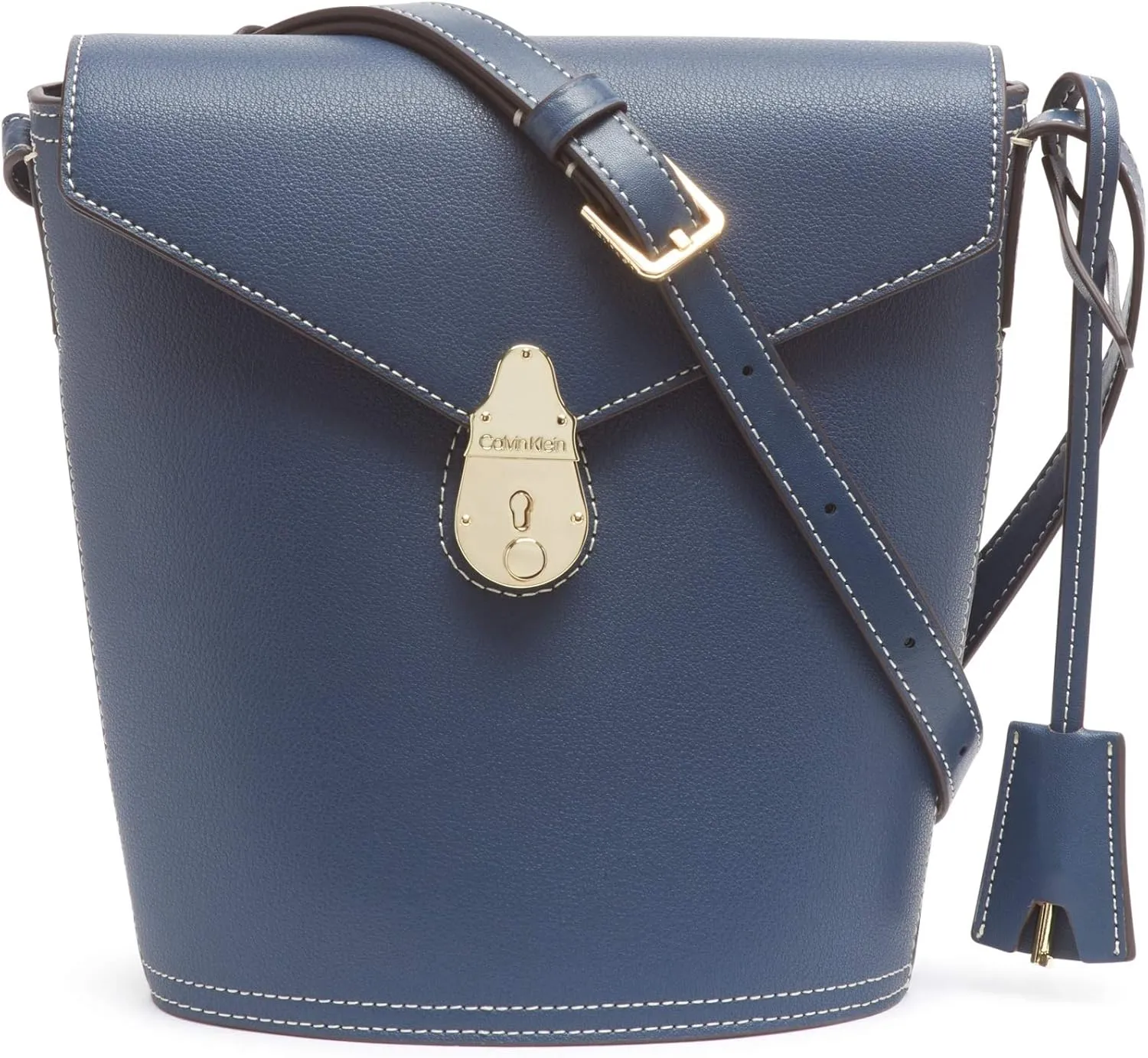 Calvin Klein Statement Series Lock Flap Daytonna Leather Bucket Crossbody Bag