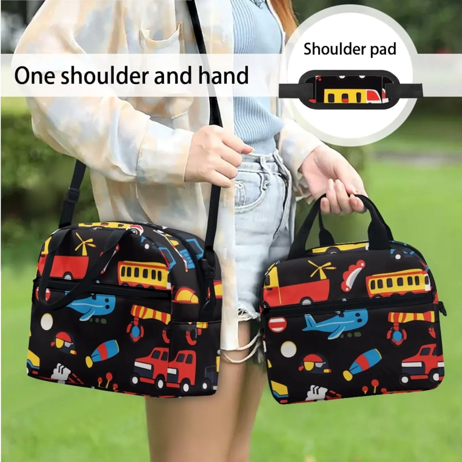 Car Backpack for Boys 4-6 Cartoon Kids Backpack with Lunch Box Attached 2 in 1 School Bag with Sturdy Handle Thermal Lunch Bag Keep Food Fresh