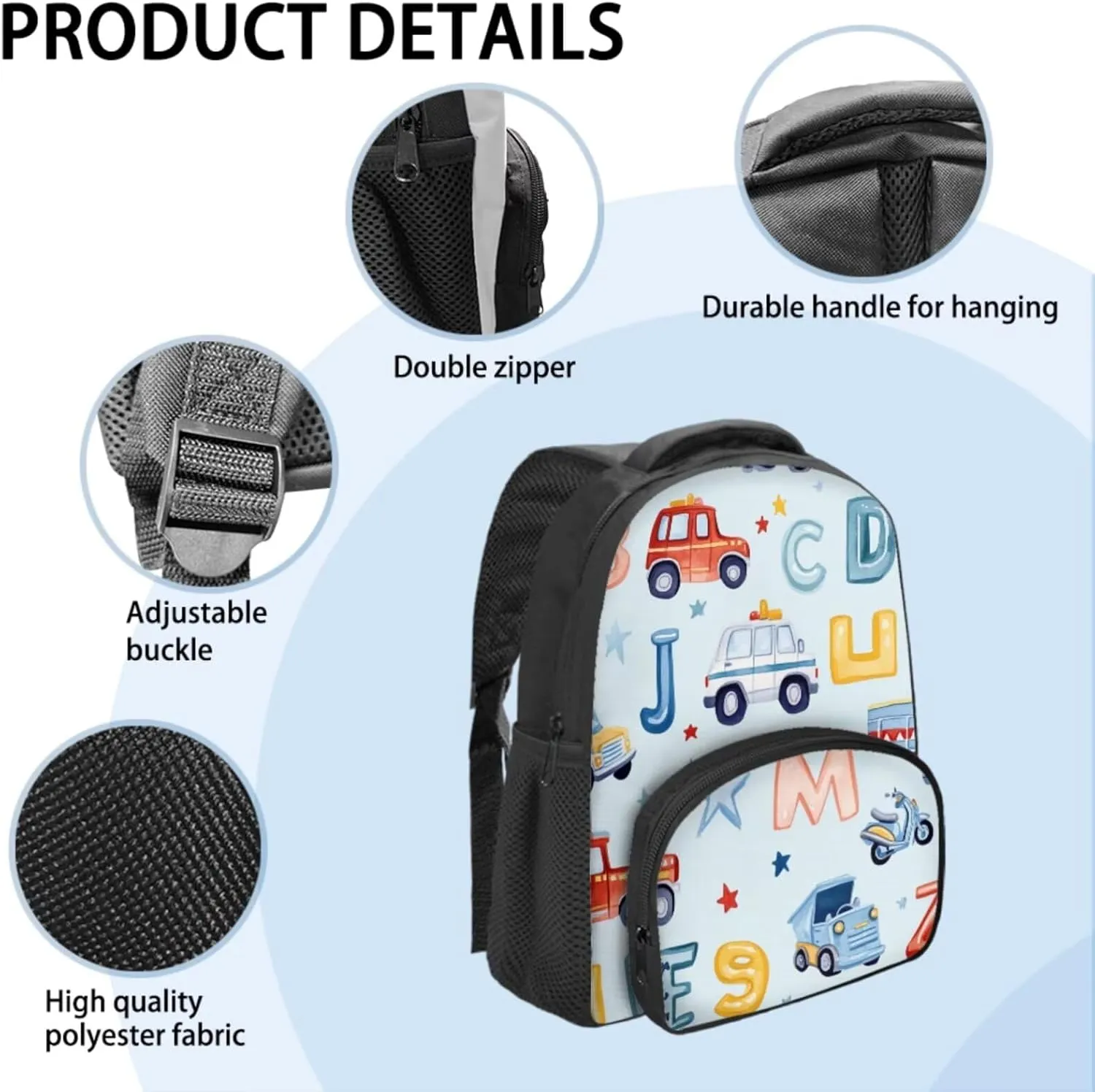 Car Backpack for Boys 4-6 Letter Print Boys School Bag with Lunch Bag 2 in 1 Portable Versatile Bento Bag for Kids Sturdy Handle Daypack for Kindergarten