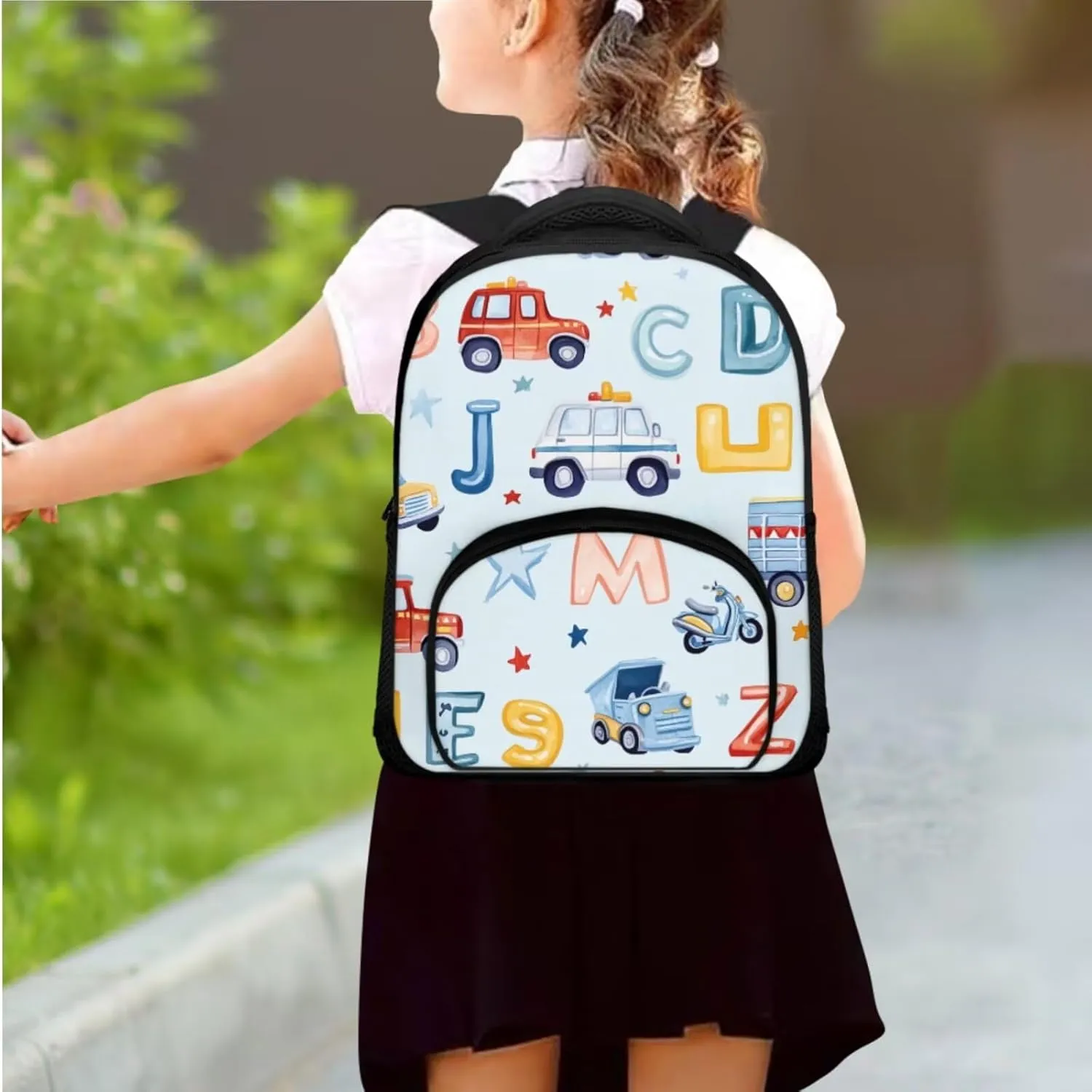 Car Backpack for Boys 4-6 Letter Print Boys School Bag with Lunch Bag 2 in 1 Portable Versatile Bento Bag for Kids Sturdy Handle Daypack for Kindergarten