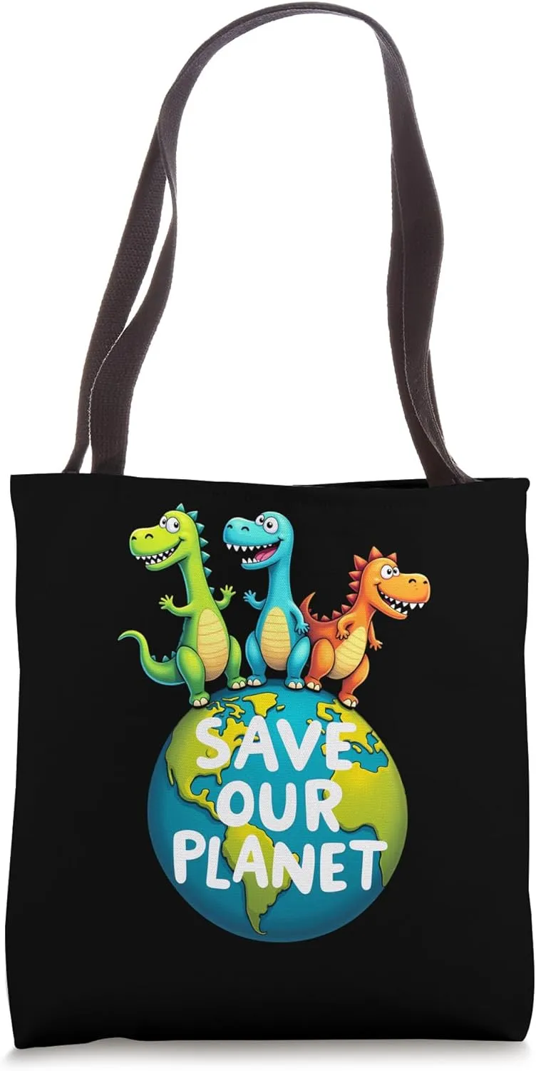 Caring Dinosaur Earth | Save Our Planet Tote Bag