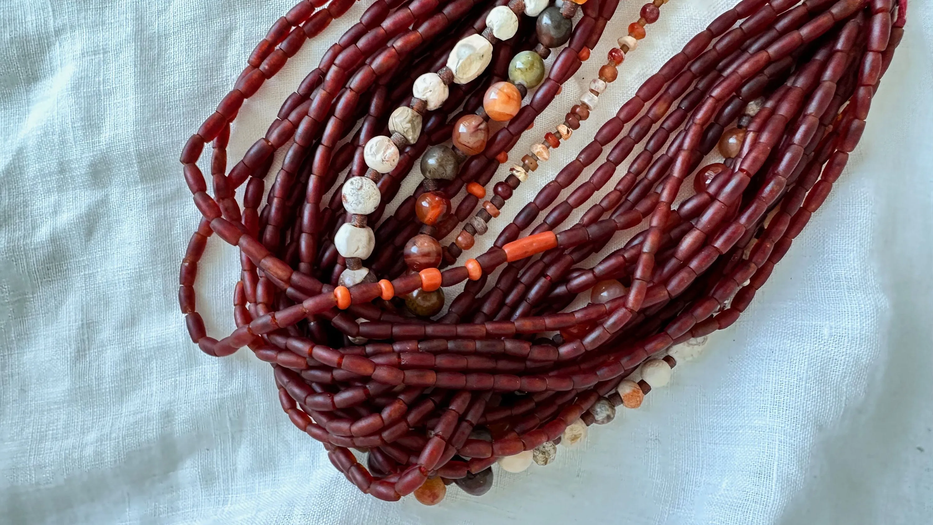 Carnelian Necklace with Ancient Beads. Multi Strand. 1387