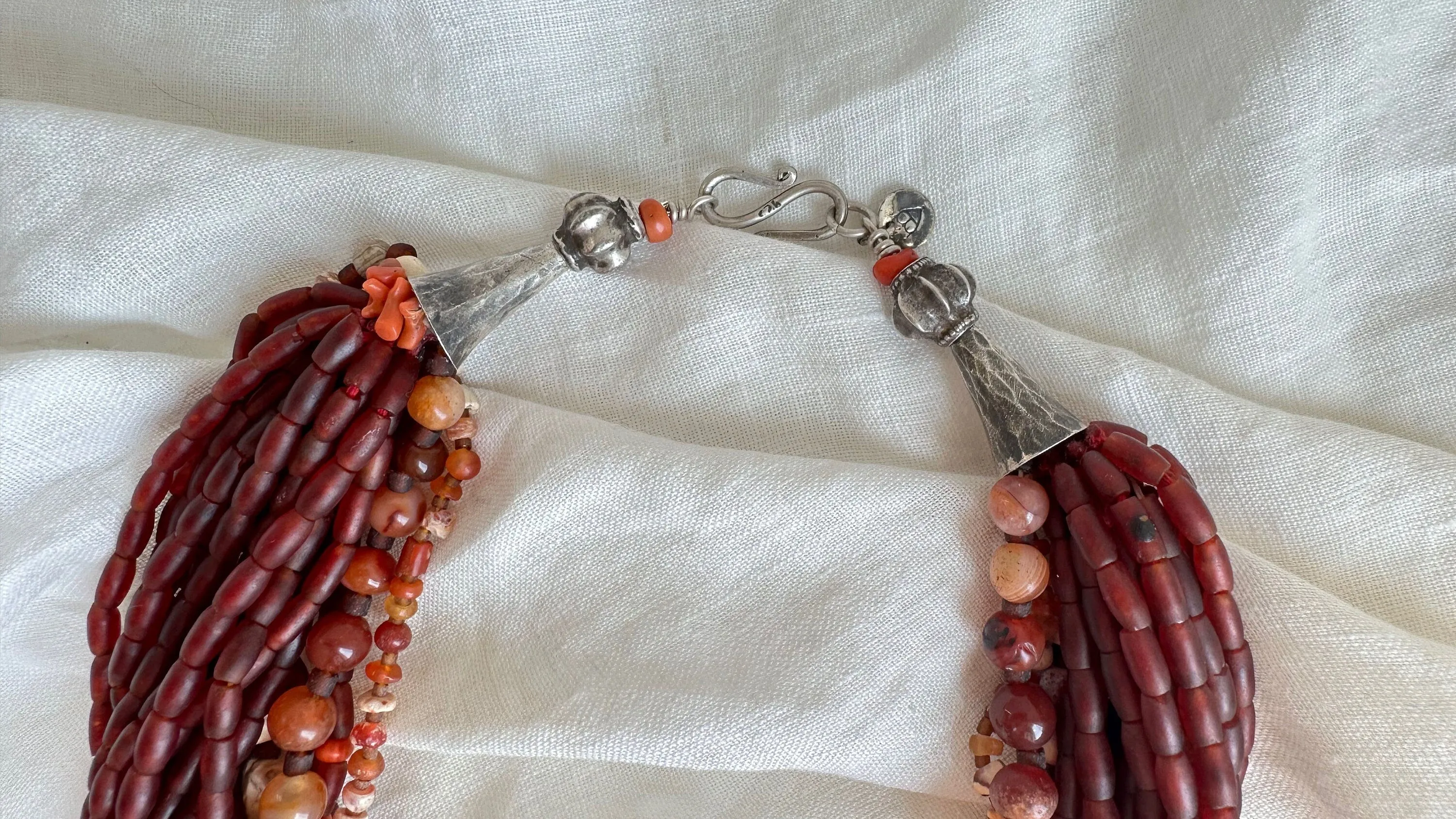 Carnelian Necklace with Ancient Beads. Multi Strand. 1387