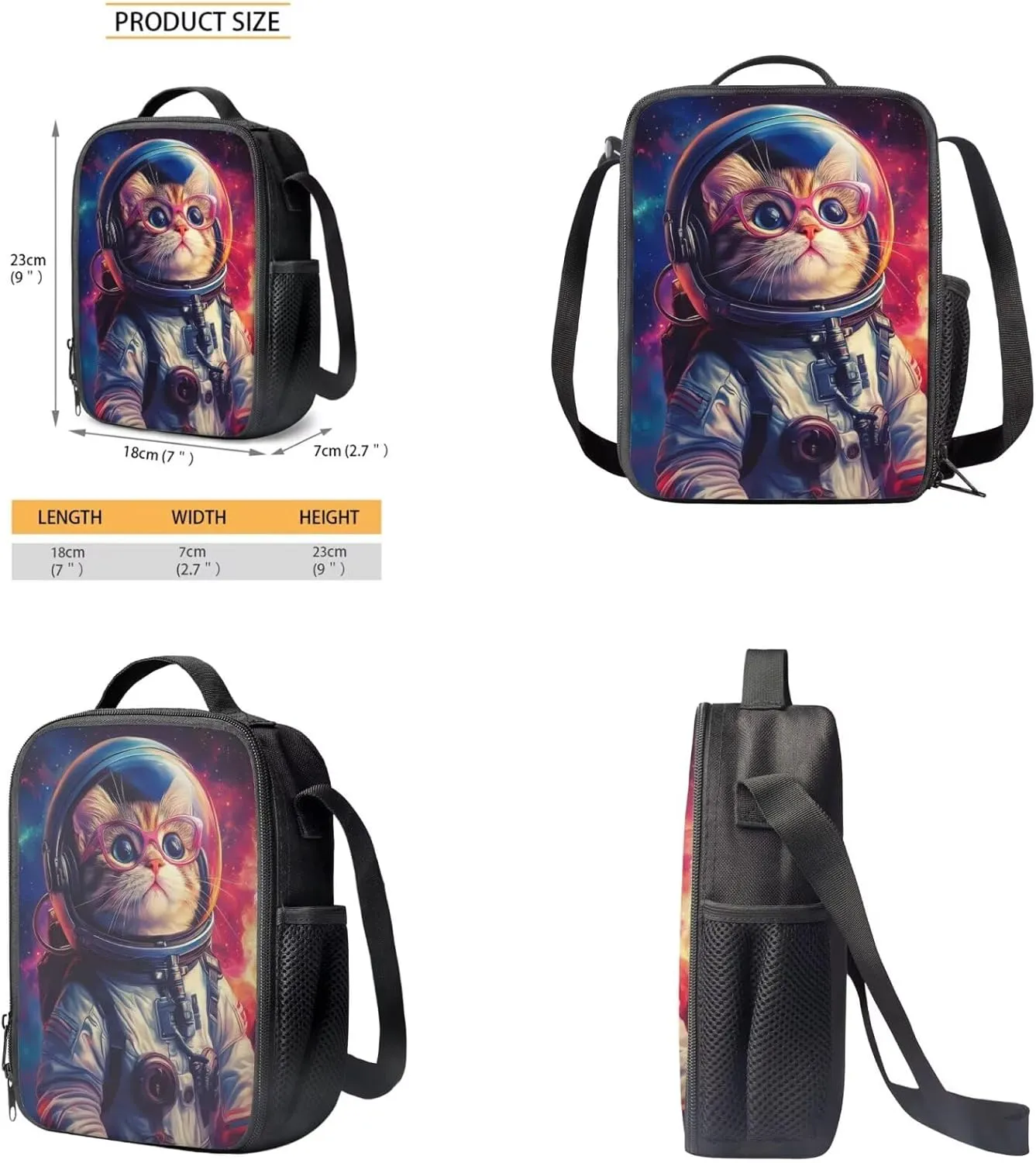 Cat Astronaut Backpack for Kids 4-in-1 Space Themed Bookbag for Boys 8-12 Ages Elementary School Bag with Padded Straps Thermal Lunch Bag Keep Food Fresh