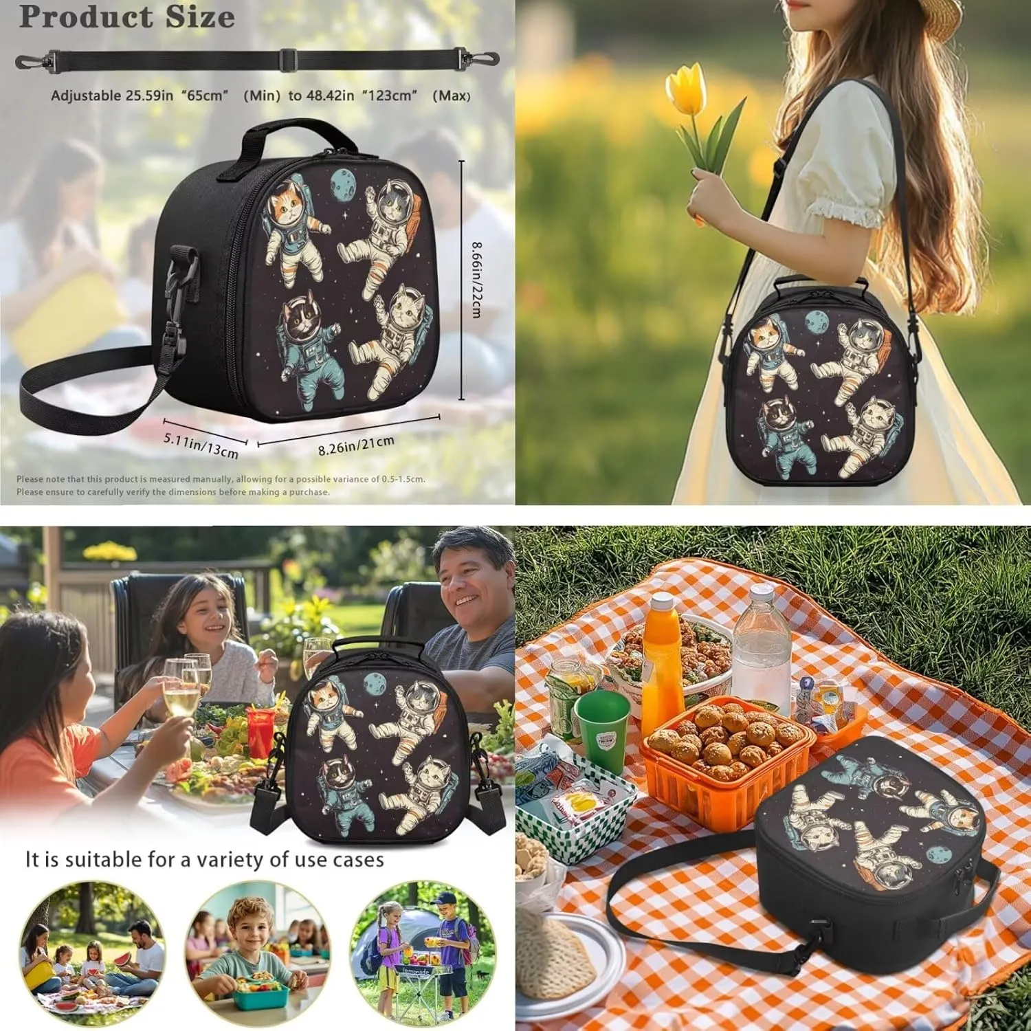 Cat Backpack for Kids for School Astronaut Pattern 3 in 1 Lightweight 17 Inch Bookbag with Lunch Box Attached Boys Versatile Pencil Case for School Supplies