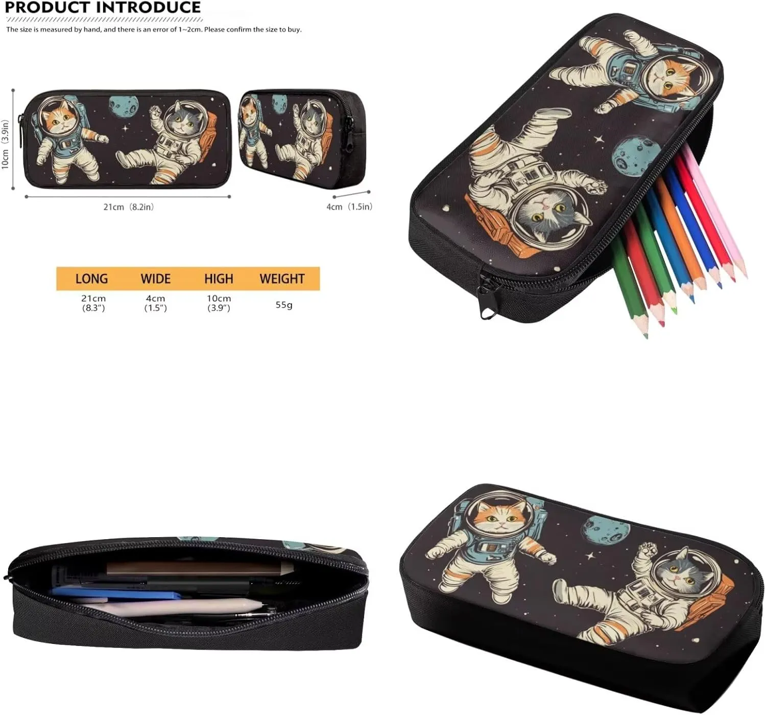Cat Backpack for Kids for School Astronaut Pattern 3 in 1 Lightweight 17 Inch Bookbag with Lunch Box Attached Boys Versatile Pencil Case for School Supplies