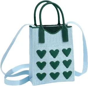 Cell Phone Crossbody Bag for Women Little Crochet Pouch Tote Handbag with Heart Pattern