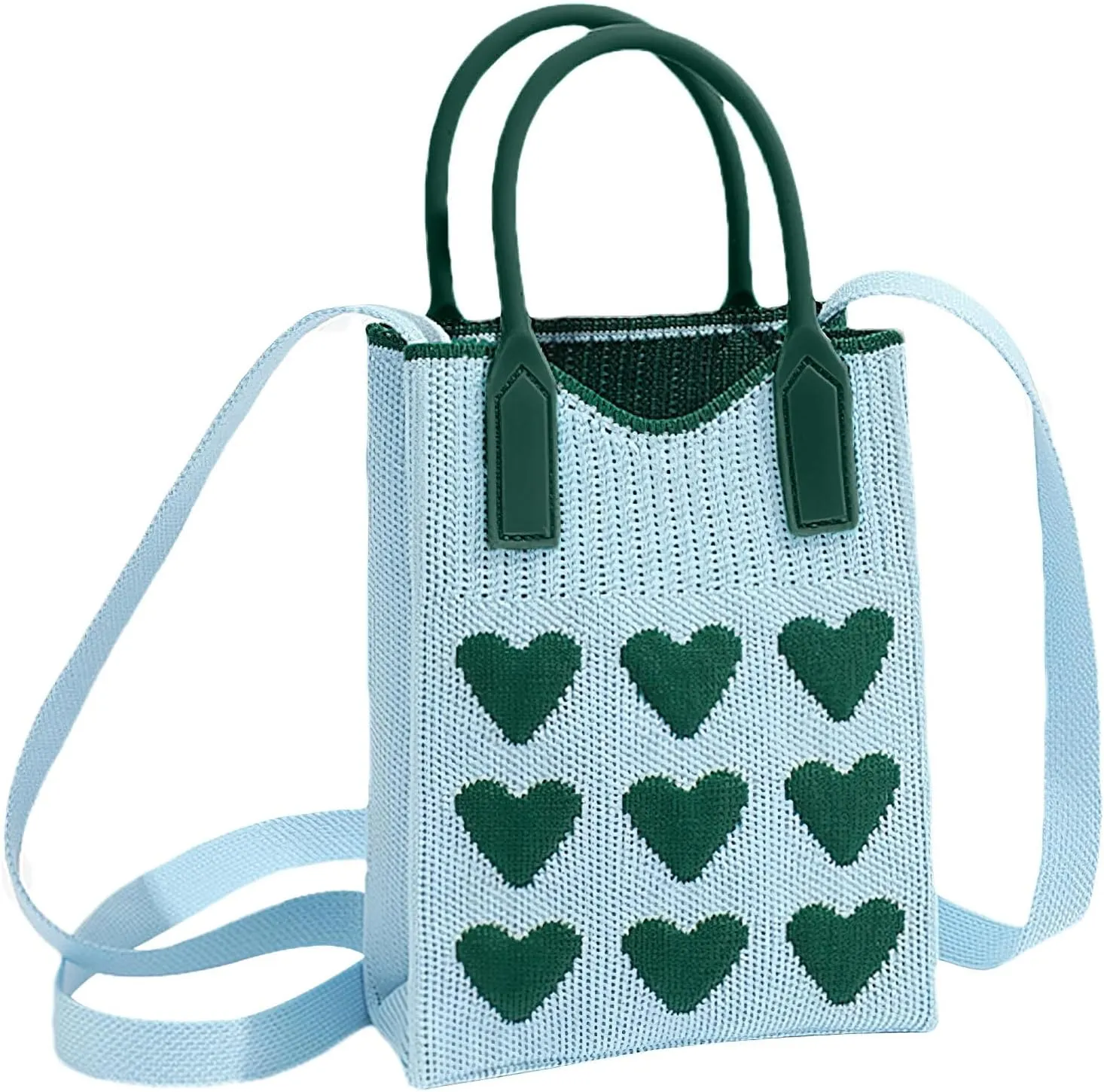 Cell Phone Crossbody Bag for Women Little Crochet Pouch Tote Handbag with Heart Pattern