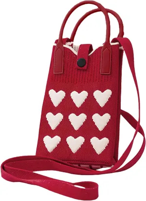 Cell Phone Crossbody Bag for Women with Heart Pattern Little Crochet Pouch Tote Handbag with Buckle