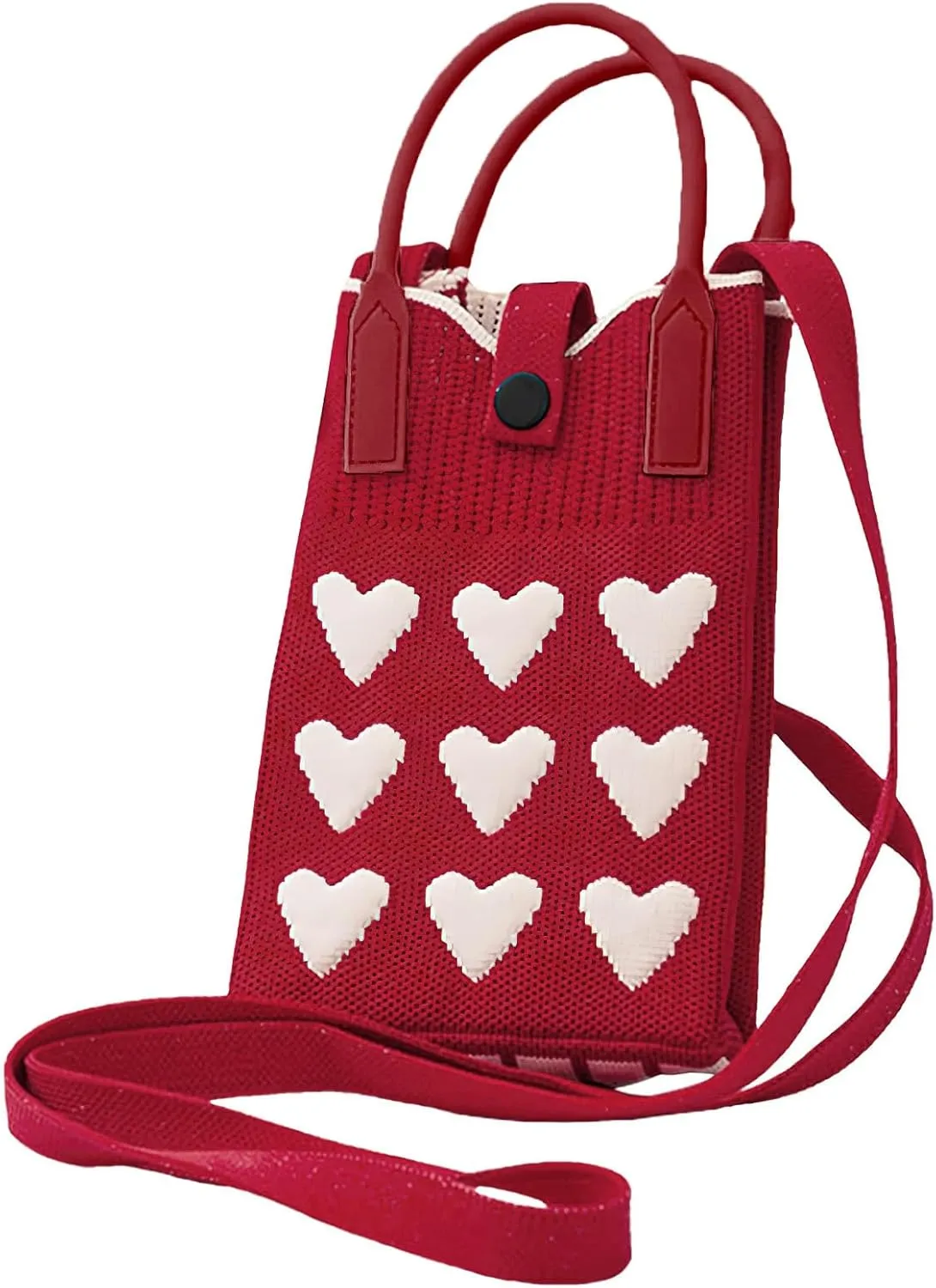 Cell Phone Crossbody Bag for Women with Heart Pattern Little Crochet Pouch Tote Handbag with Buckle