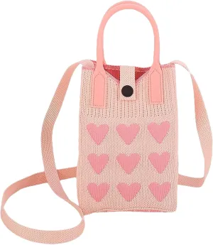 Cell Phone Crossbody Bag for Women with Heart Pattern Little Crochet Pouch Tote Handbag with Buckle