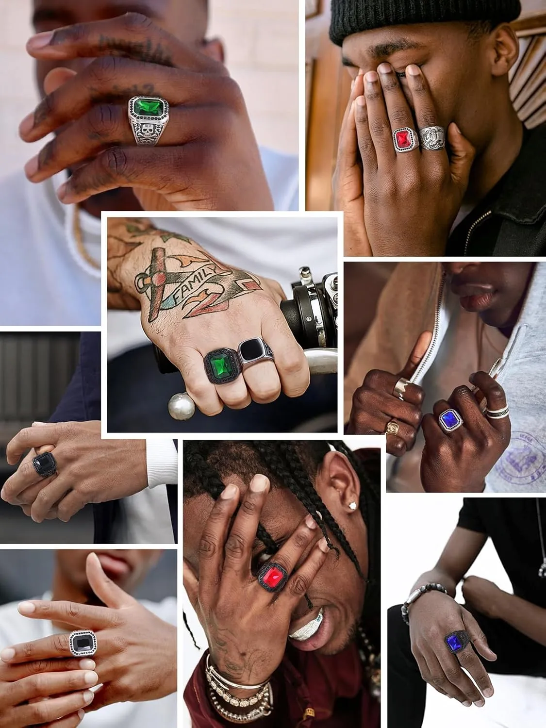 ChainsHouse Mens Black Onyx Rings, Retro X Bone Skull Stainless Steel Signet Rings for Men, Black Onyx Agate Gemstone Rings Jewelry, Offer Custom Service, Size 7-14