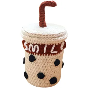 Charming Crochet Milk Tea Bucket Bag with Tassel Accents