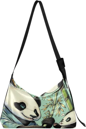Cheerful Giant Panda Hobo Crossbody Bags for Women Leather Large Shoulder Bag Cross Body Bamboo Trendy Womens Tote Bags Handbag for Travel Shopping