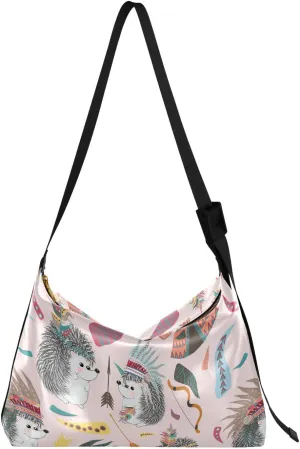 Cheerful Hedgehog Hobo Crossbody Bags for Women Leather Large Shoulder Bag Cross Body Indian Trendy Womens Tote Bags Handbag for Travel Shopping