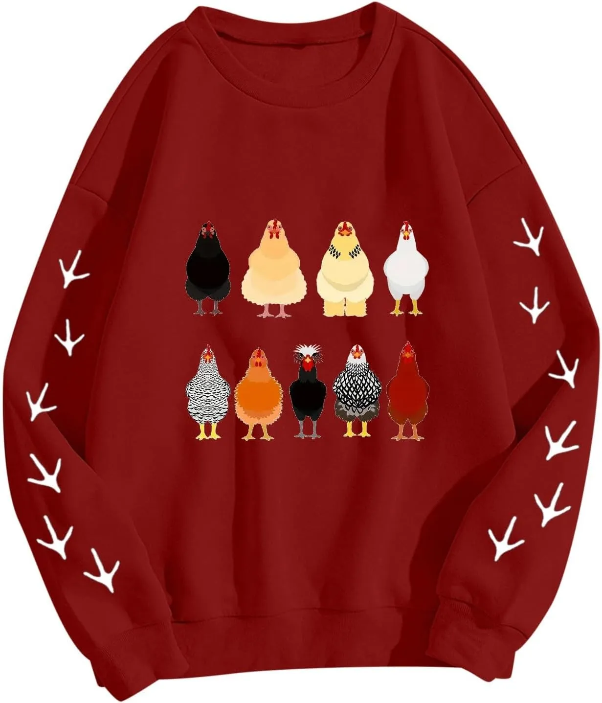 Chicken Graphic Sweatshirts for Women Long Sleeve Chicken Sweatshirt Crew Neck Pullover Top Fall Preppy Clothes