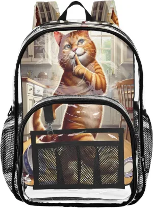 CHIFIGNO Dancing Cat Orange Backpack Kids, Clear Plastic Bag, Kid Backpack, Clear Backpacks