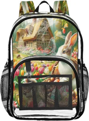 CHIFIGNO Easter Basket Eggs Girls Backpacks, Clear Plastic Bag, Backpack Bag, Clear Stadium Backpack