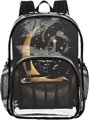 CHIFIGNO Shimmering Crescent Stars Black Travel Bag Kids, Large Clear Bag, School Bags for Girls