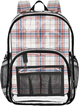 CHIFIGNO Trendy Plaid White Red Girls Backpacks, Clear Plastic Bag, Book Bag, Clear Stadium Backpack