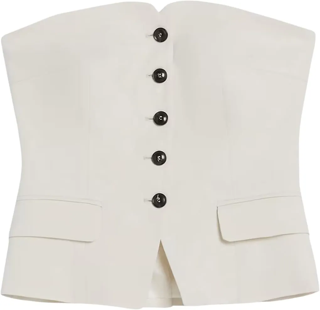 Cicy Bell Notched Neck Tube Tops Blazer Sleeveless Button Fitted Strapless Work Blazer Vest