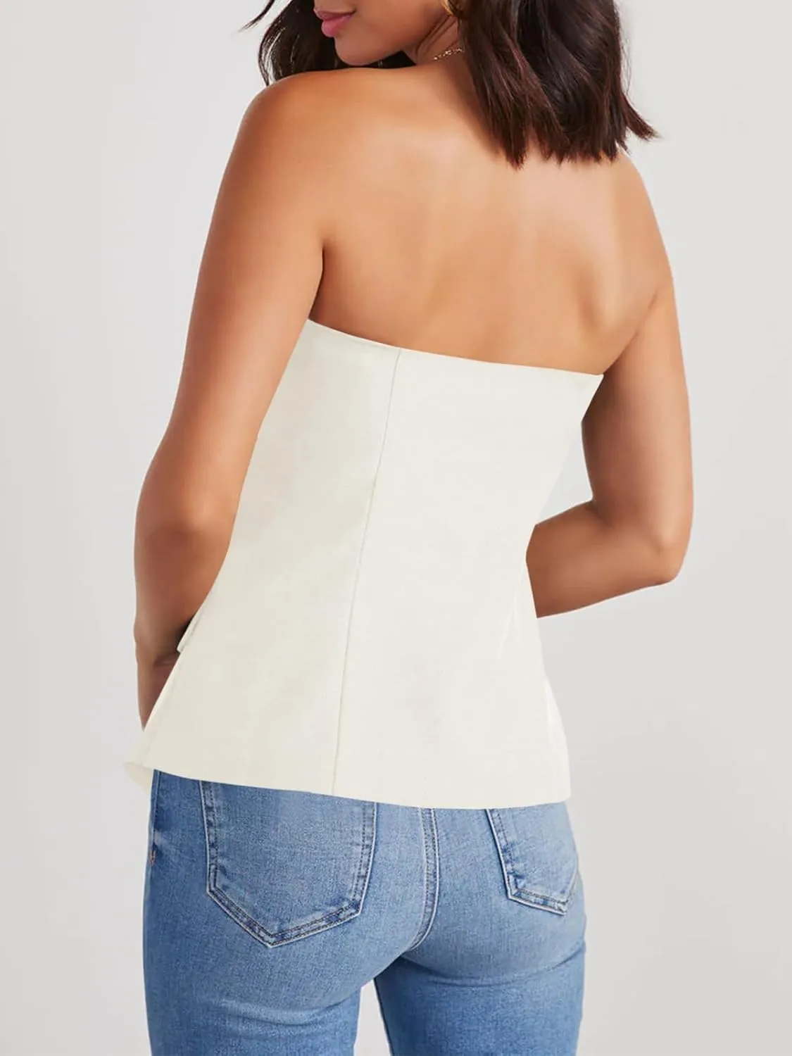 Cicy Bell Notched Neck Tube Tops Blazer Sleeveless Button Fitted Strapless Work Blazer Vest