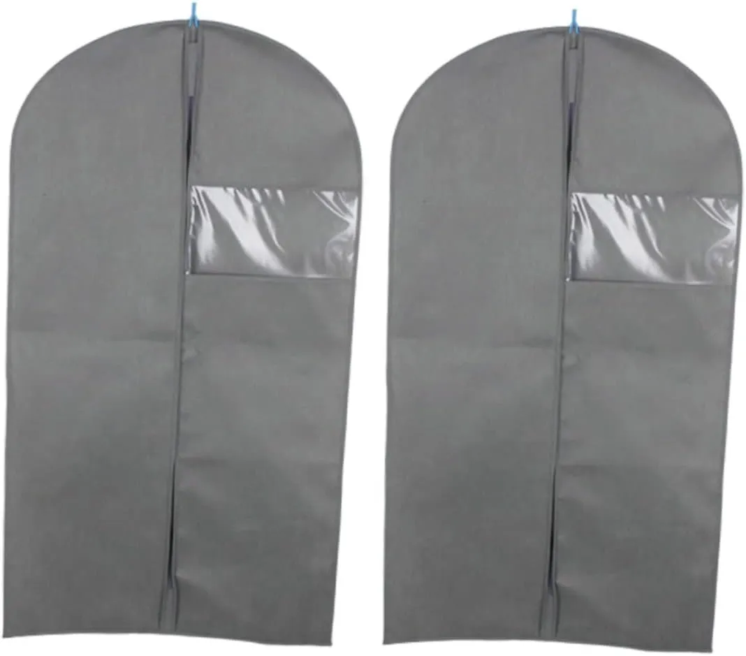 Clothes Rack Cover Zipper Storage Bags for Winter Clothes Non-woven Suit Bag (grey 2 Sizes)