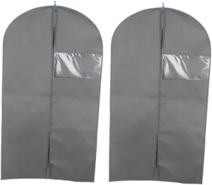 Clothes Rack Cover Zipper Storage Bags for Winter Clothes Non-woven Suit Bag (grey 2 Sizes)