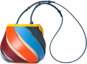 colorful striped pu leather bucket handbag