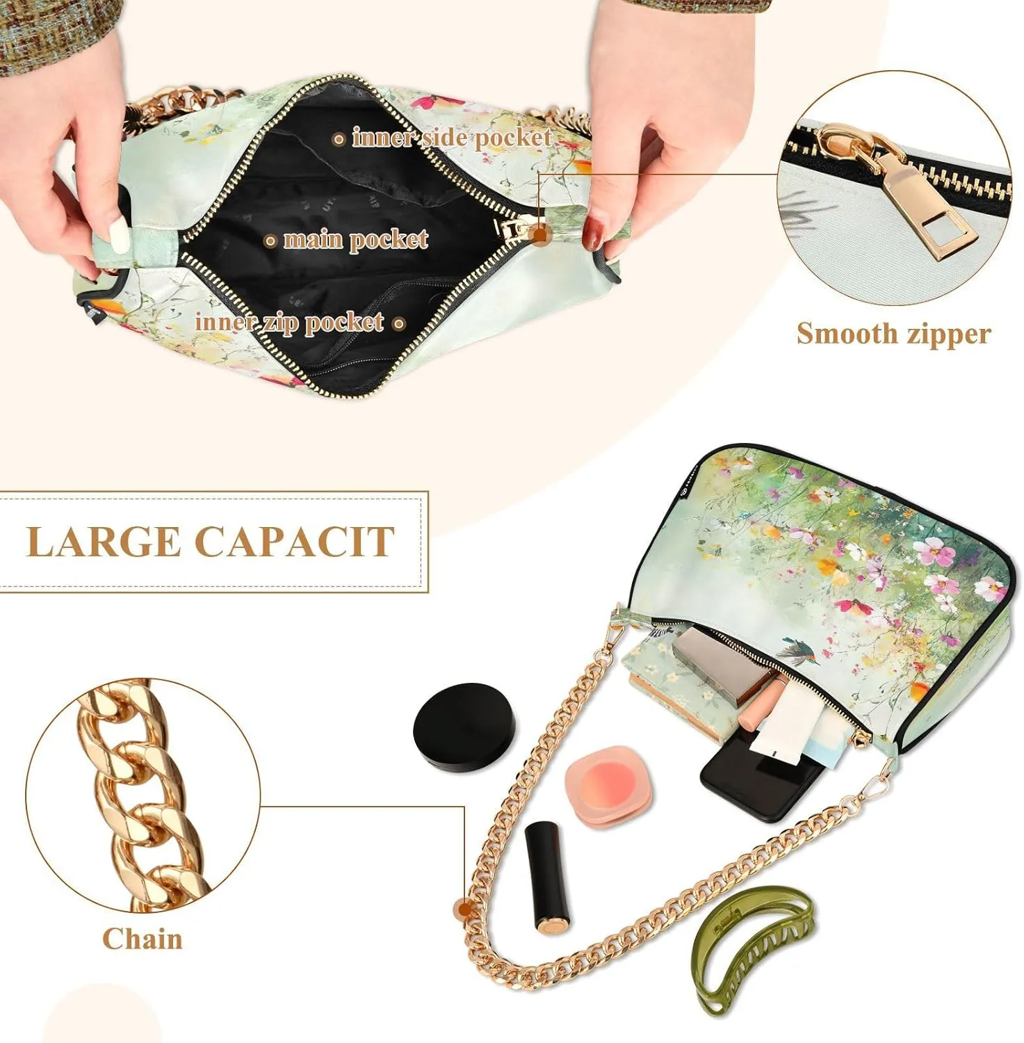 Colorful Wildflowers Cute Bird Mini Handbag, Cute Handbags for Women Trendy