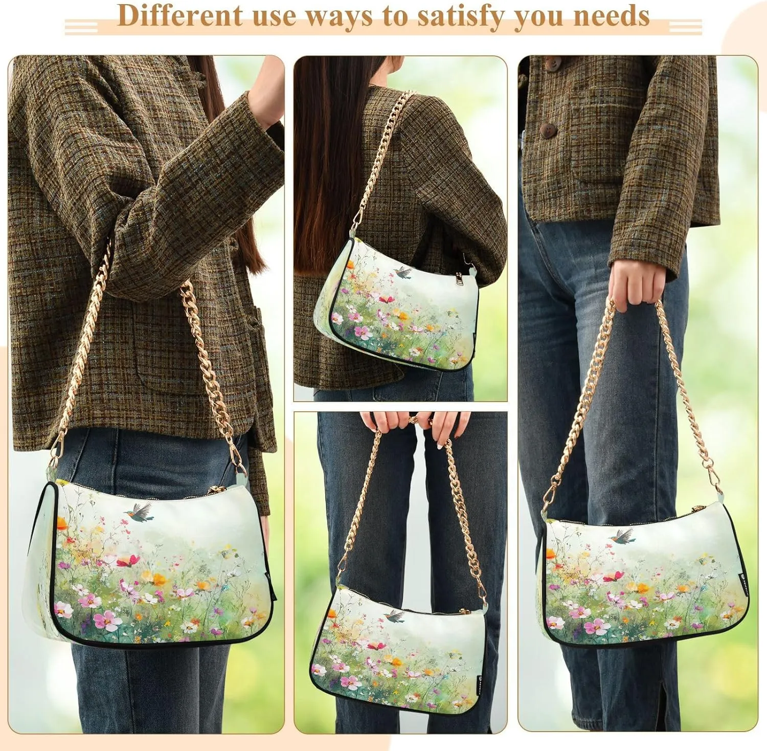 Colorful Wildflowers Cute Bird Mini Handbag, Cute Handbags for Women Trendy