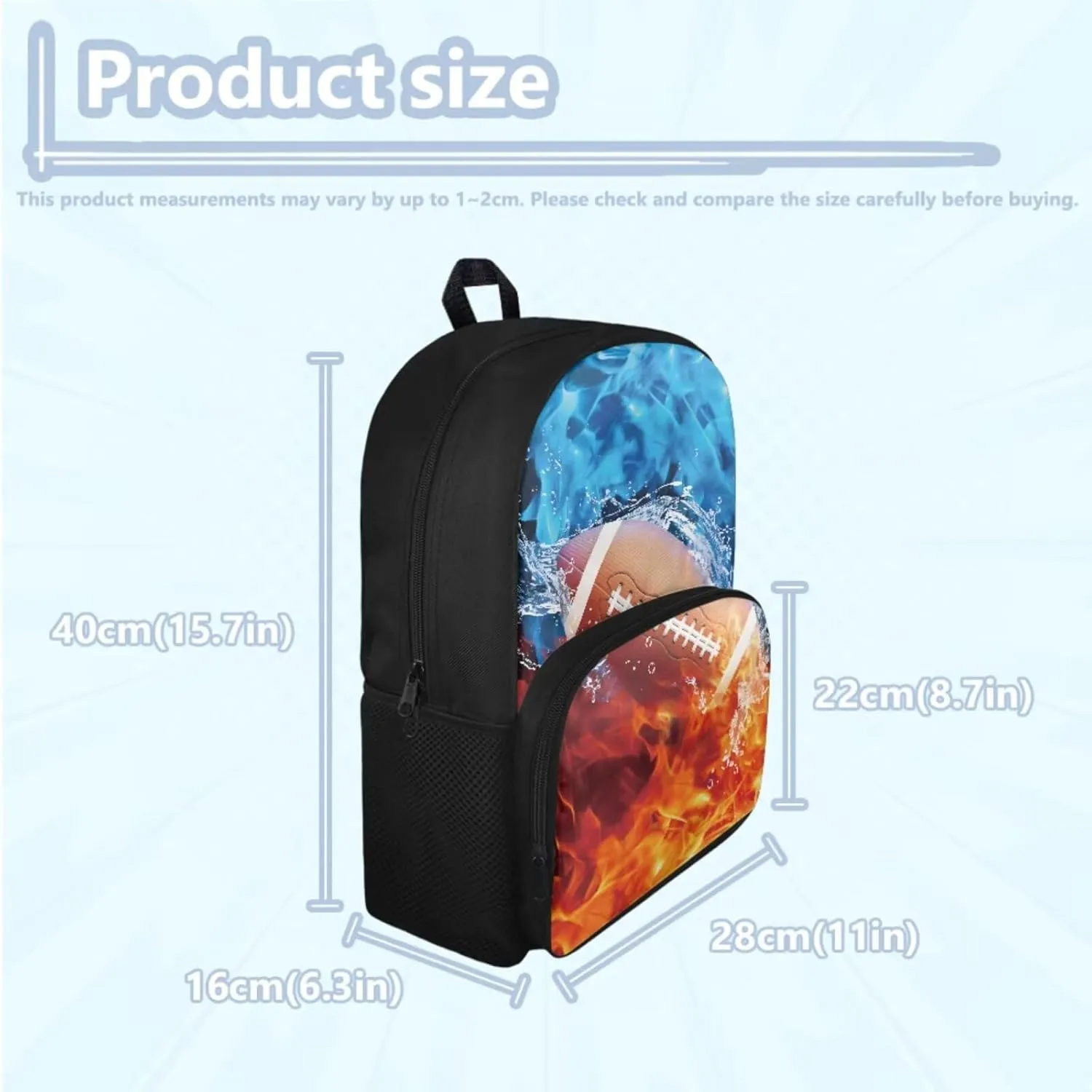 Cool American Football School Backpack Kids Boys 2nd Grade 15 inch School Bags for Teens Toddler Primary 3 Piece Bookbag Set with Lunch Box Keep Food Fresh Travel Daypack Hiking