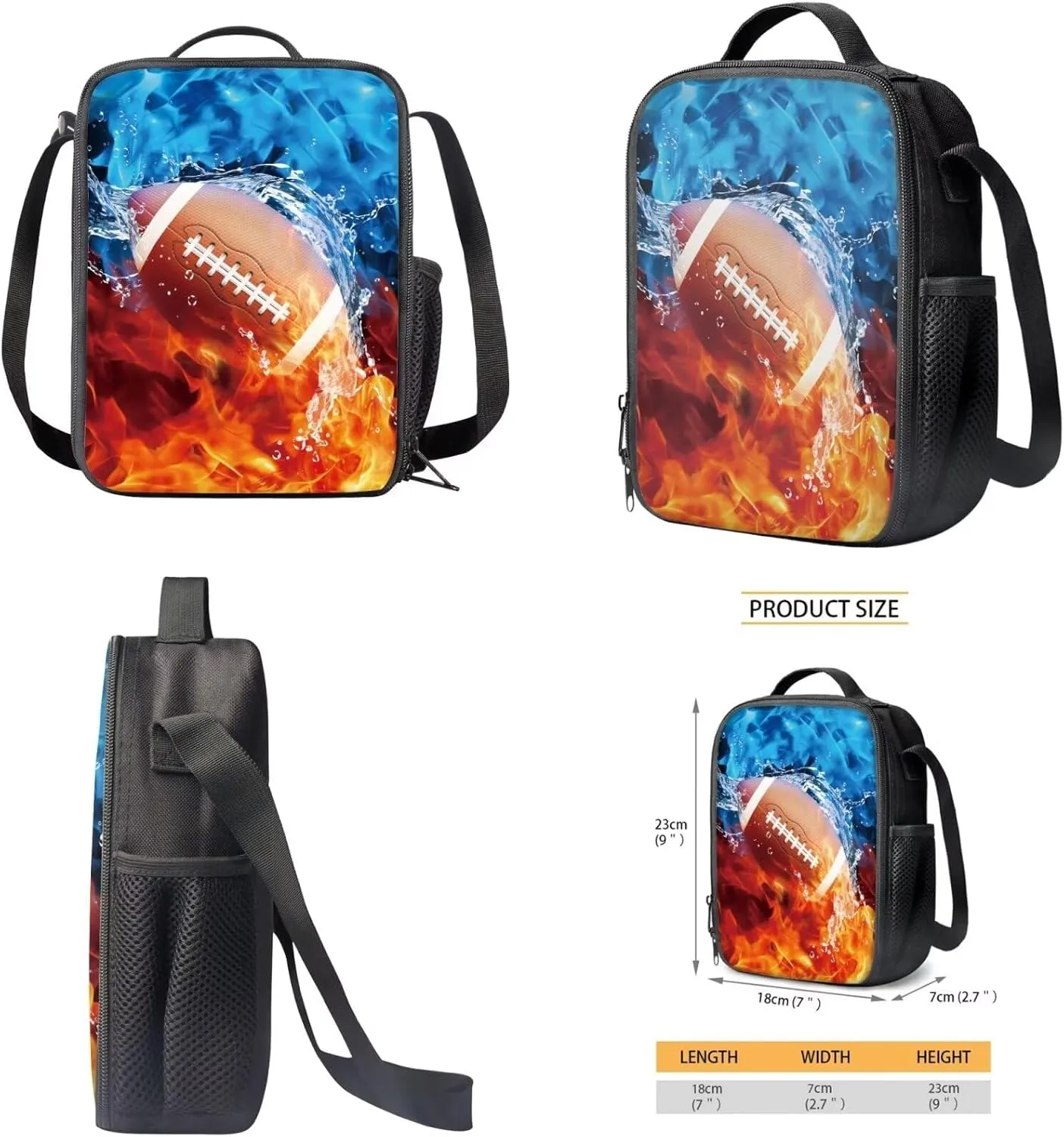 Cool American Football School Backpack Kids Boys 2nd Grade 15 inch School Bags for Teens Toddler Primary 3 Piece Bookbag Set with Lunch Box Keep Food Fresh Travel Daypack Hiking