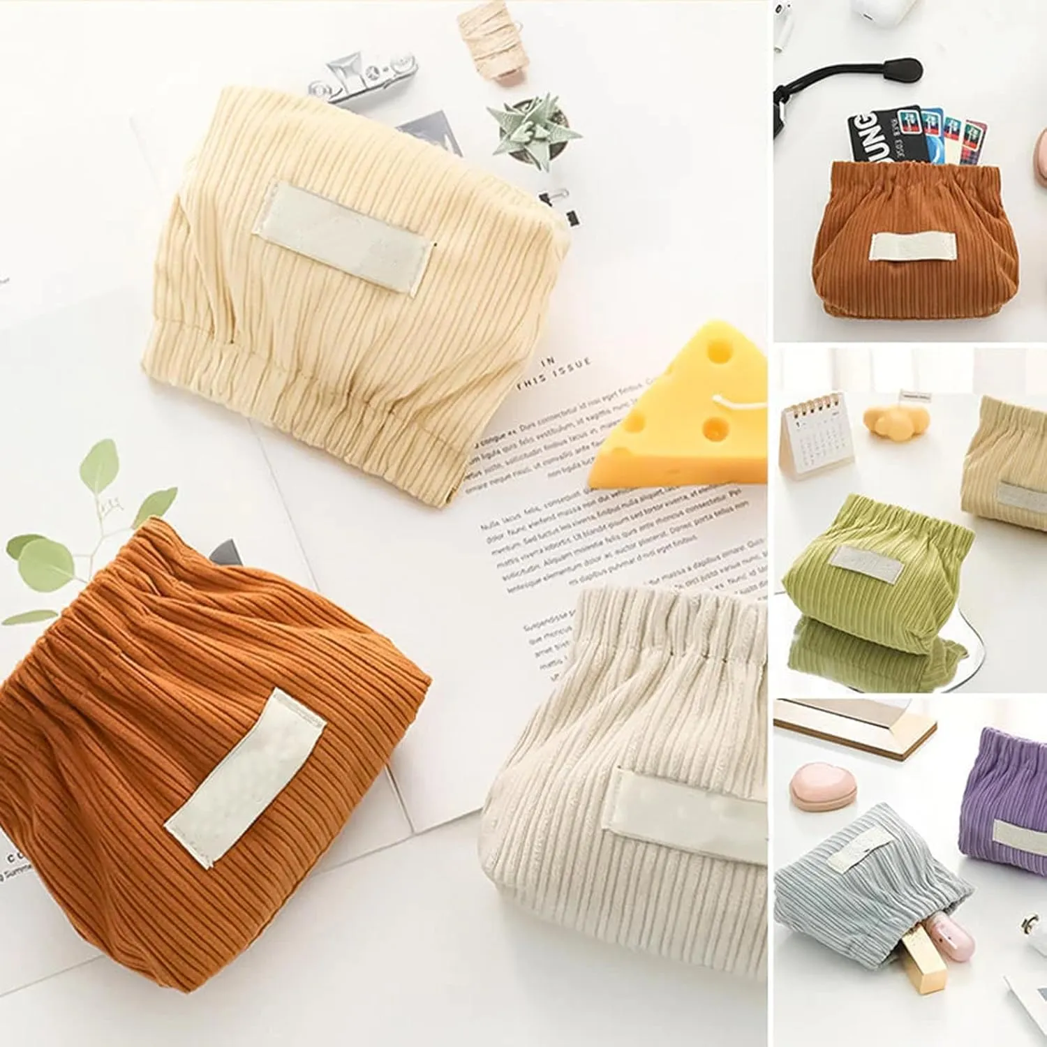 Corduroy Elastic Hair Tie Organizer, 2024 New Cosmetic Bags for Women Makeup Bag Large Capacity Purse Travel Toiletry Zipper Storage Pouch Make up Brushes Organizer for Gifts (Fresh Green)