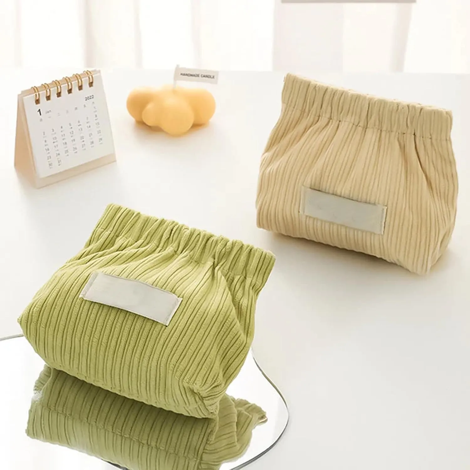 Corduroy Elastic Hair Tie Organizer, 2024 New Cosmetic Bags for Women Makeup Bag Large Capacity Purse Travel Toiletry Zipper Storage Pouch Make up Brushes Organizer for Gifts (Fresh Green)
