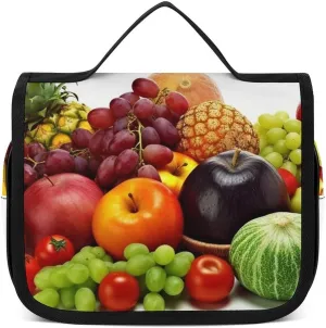 Cosmetic Bag for Women Variety Fresh Vegetables Fruits Toiletry Bag Hanging Makeup Bag Travel Bag with Hanging Hook Portable Wash Bag Travel Organizer for Accessories 8.9x7.3 Inch