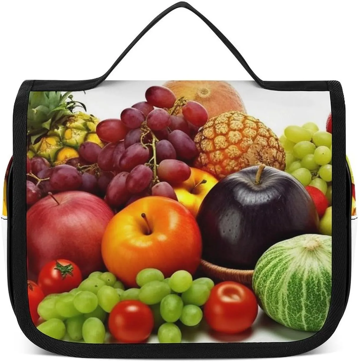Cosmetic Bag for Women Variety Fresh Vegetables Fruits Toiletry Bag Hanging Makeup Bag Travel Bag with Hanging Hook Portable Wash Bag Travel Organizer for Accessories 8.9x7.3 Inch