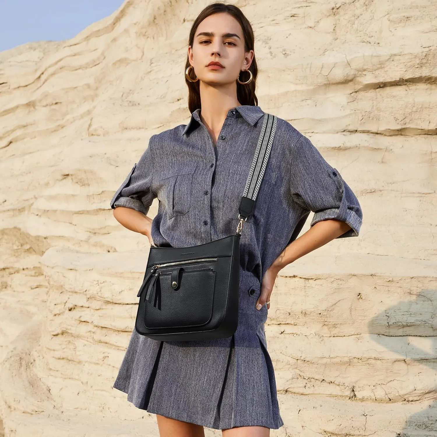 Crossbody Purses for Women Trendy Hobo Bags Double Zipper Shoulder Handbags with Adjustable Guitar Strap Medium