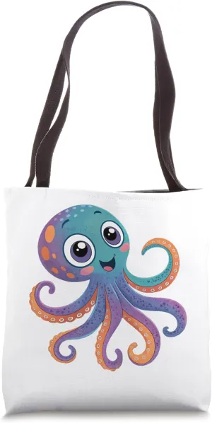 Cute Cartoon Octopus Character Kids Ocean Animal Art Tote Bag