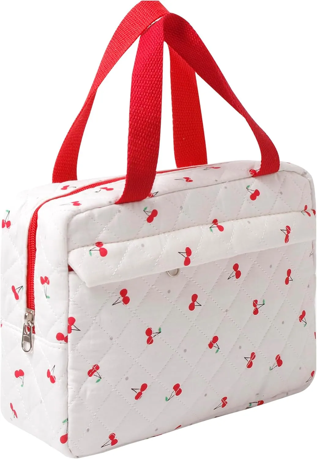 Cute Cotton Makeup Bag for Women Girls, Large Travel Cosmetic Tote, Makeup Organizer with Zipper, Toiletry Pouch, Versatile Purse for Daily Use Travel (Cherry)