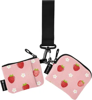 Cute Fresh Strawberry Mini Zip Around Wristlet keychain Wallet for Women with Detachable Dual Pouch Wristlet Portable wallet Coin Purse