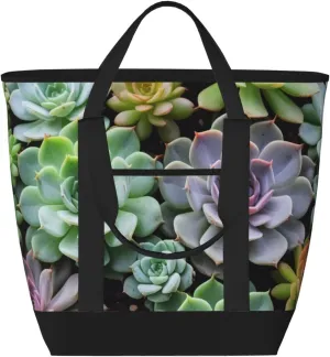 Cute Fresh succulents Printed Travel Tote Bag for Women,Large Capacity Insulated Tote Bags for Work and Shopping