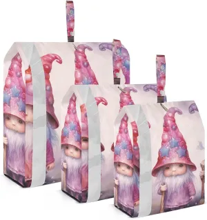Cute Gnomes Pink Packing Cubes Set of 3, Lightweight Travel Luggage Organizers Foldable Bags for Easy Packing and Organization