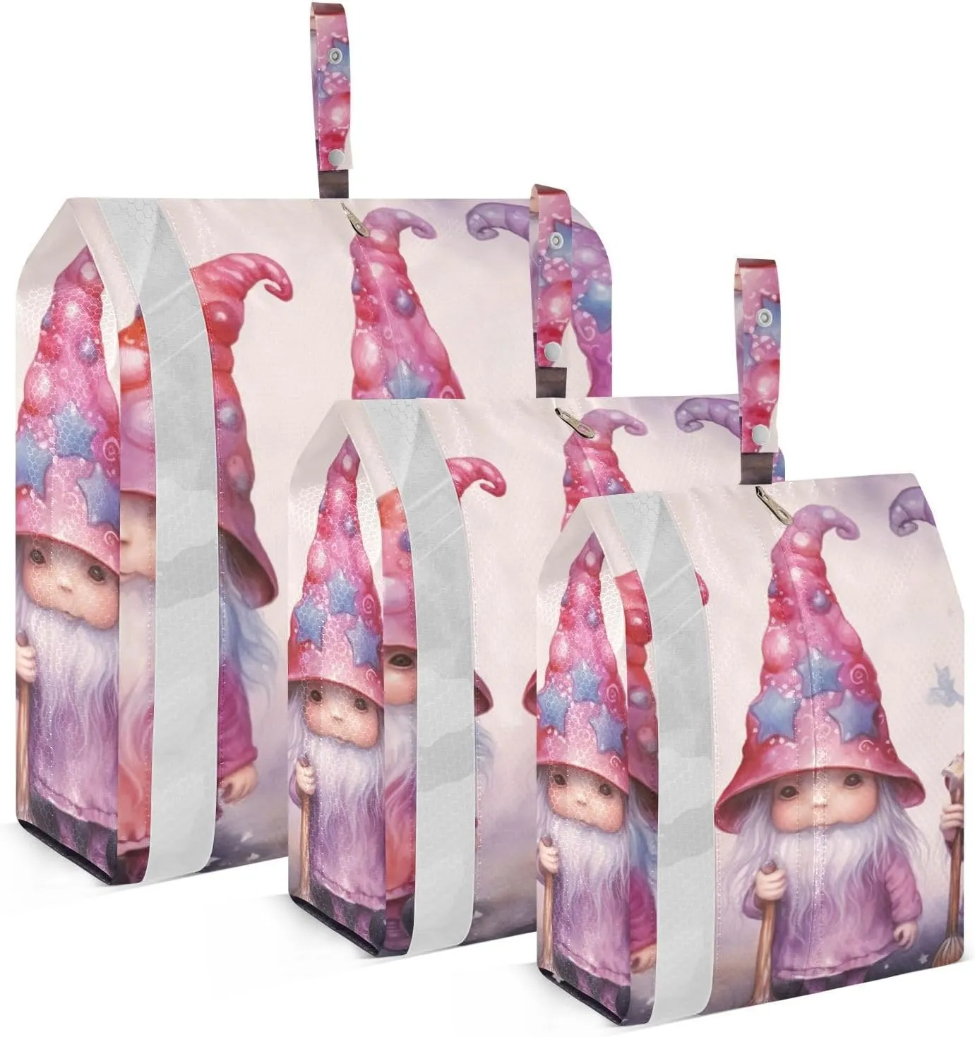 Cute Gnomes Pink Packing Cubes Set of 3, Lightweight Travel Luggage Organizers Foldable Bags for Easy Packing and Organization