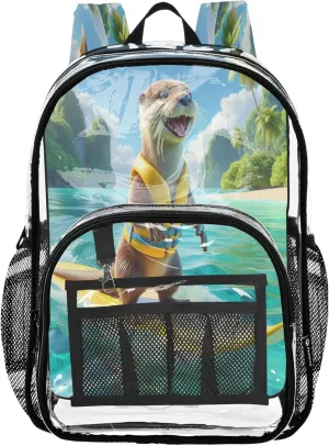 Cute Surf Otter School Bags, Clear Plastic Bag, Clear Backpacks for School, Backpack Girl