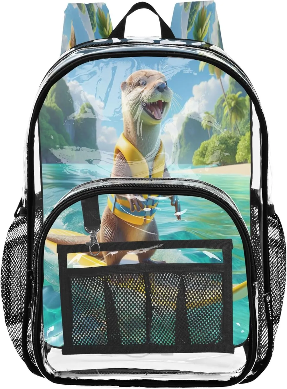 Cute Surf Otter School Bags, Clear Plastic Bag, Clear Backpacks for School, Backpack Girl