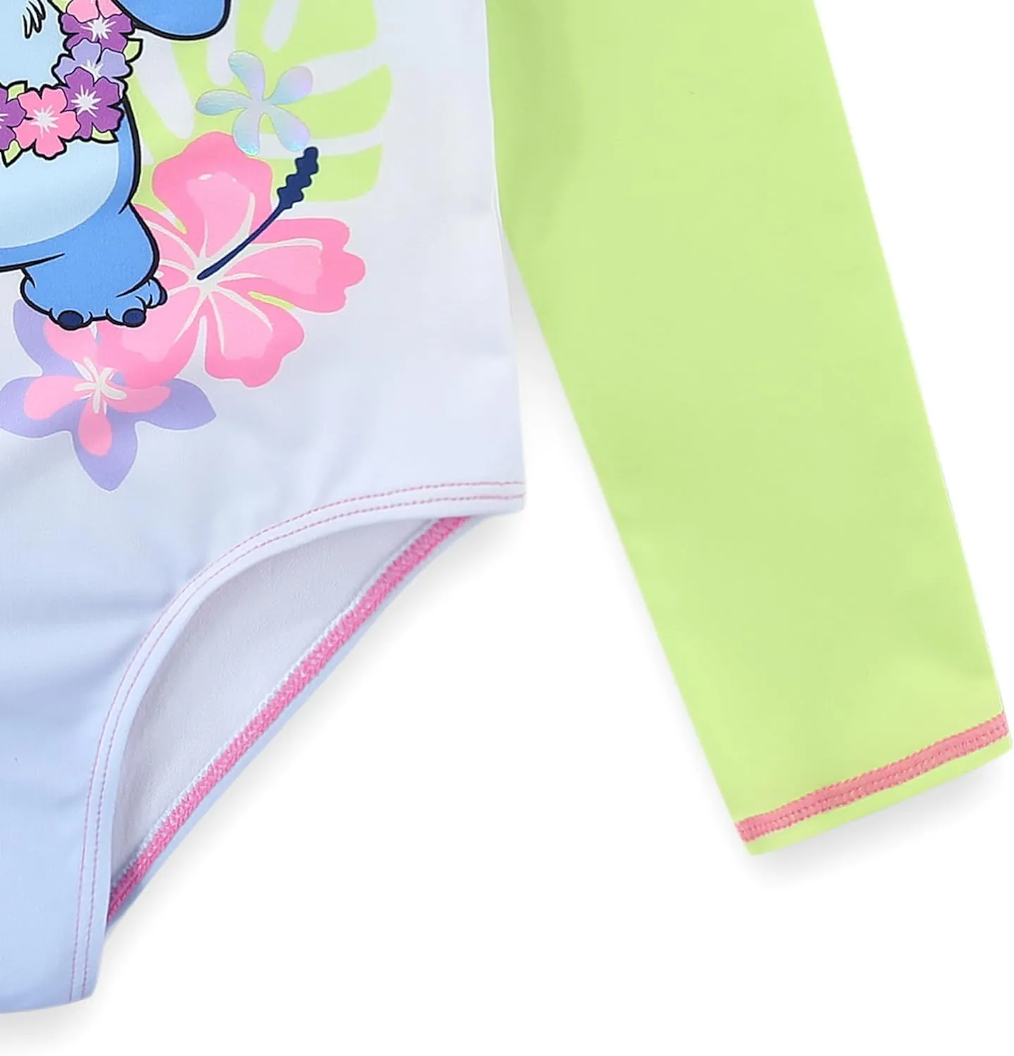 Disney Lilo & Stitch Girls UPF 50  One Piece Swimsuit Long Sleeve Rash Guard Bathing Suit for Big Kids